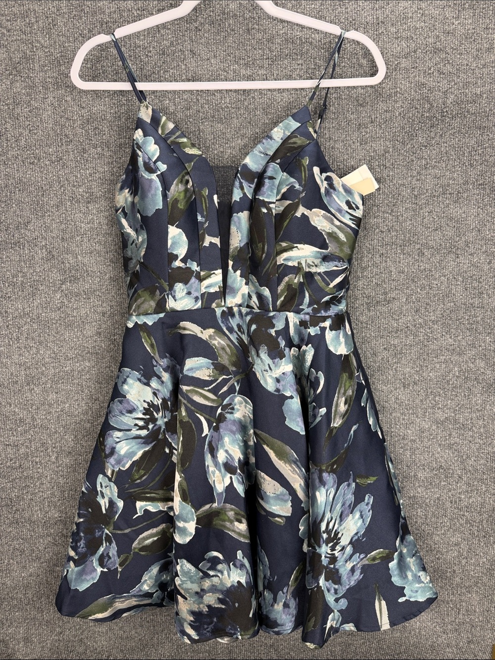 Speechless Navy Blue Floral Mini Dress with Light Blue & Sage Size 7 NWT